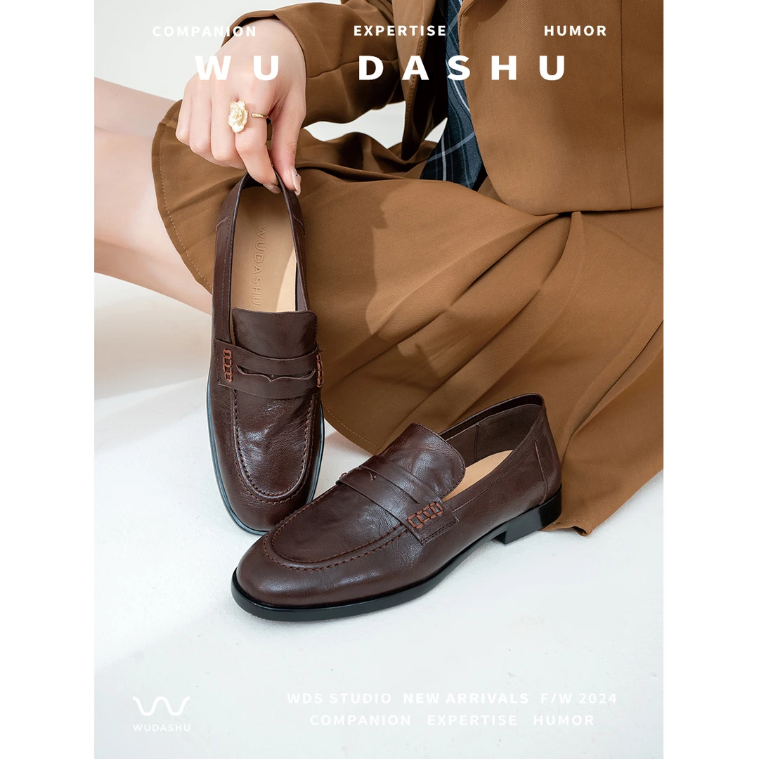 【BQ】咖色软皮薄底小皮鞋英伦风圆头乐福鞋复古平底单鞋女不累脚