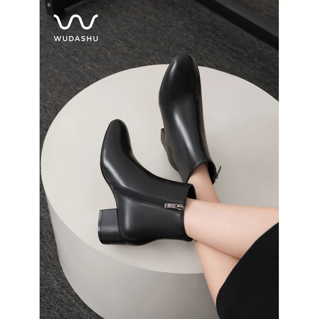 【内购价】真皮法式粗跟百搭简约小裸靴洋气大码小短靴女