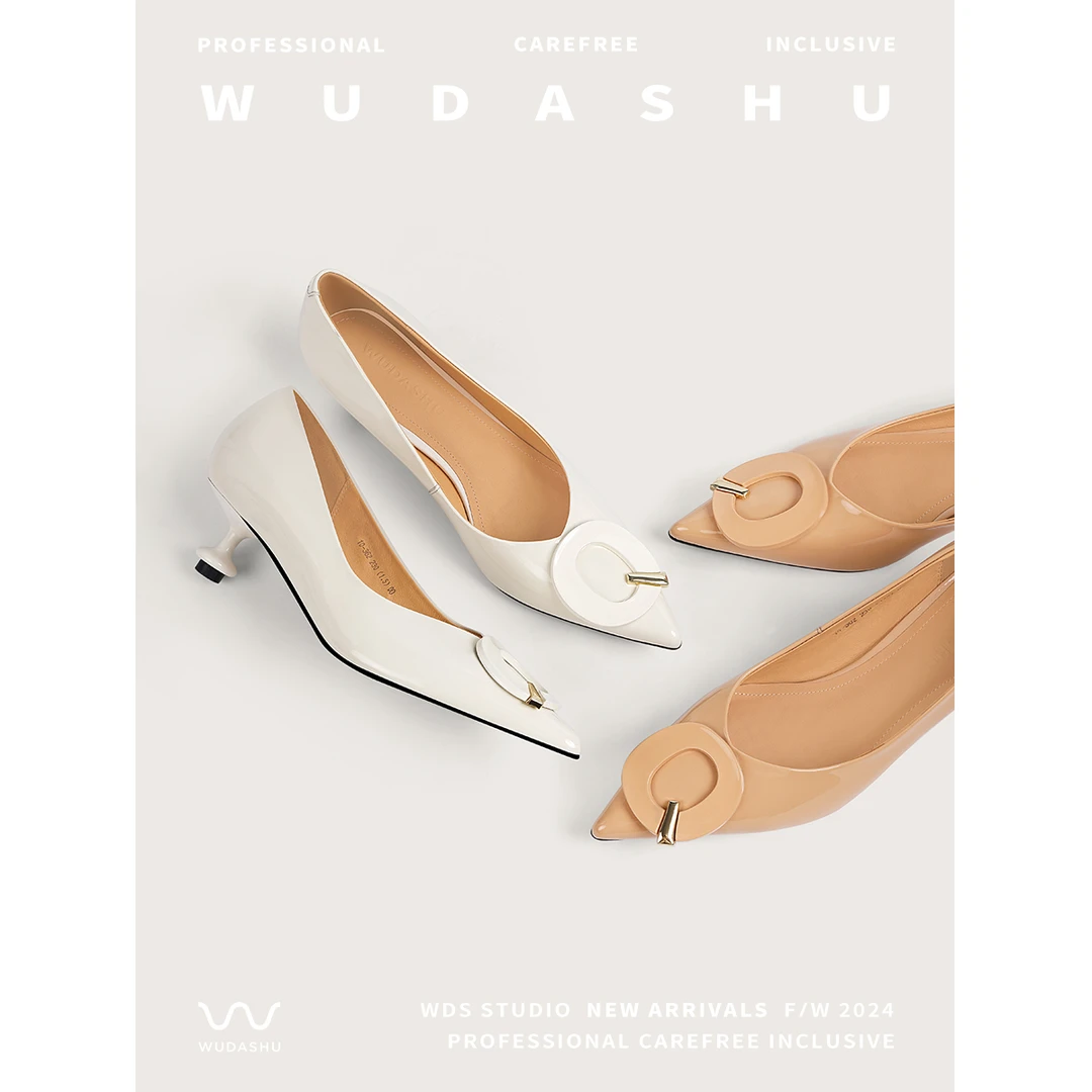 穿高跟鞋的吴大叔【内购】法式圆扣浅口高跟鞋夏季尖头低跟女单鞋