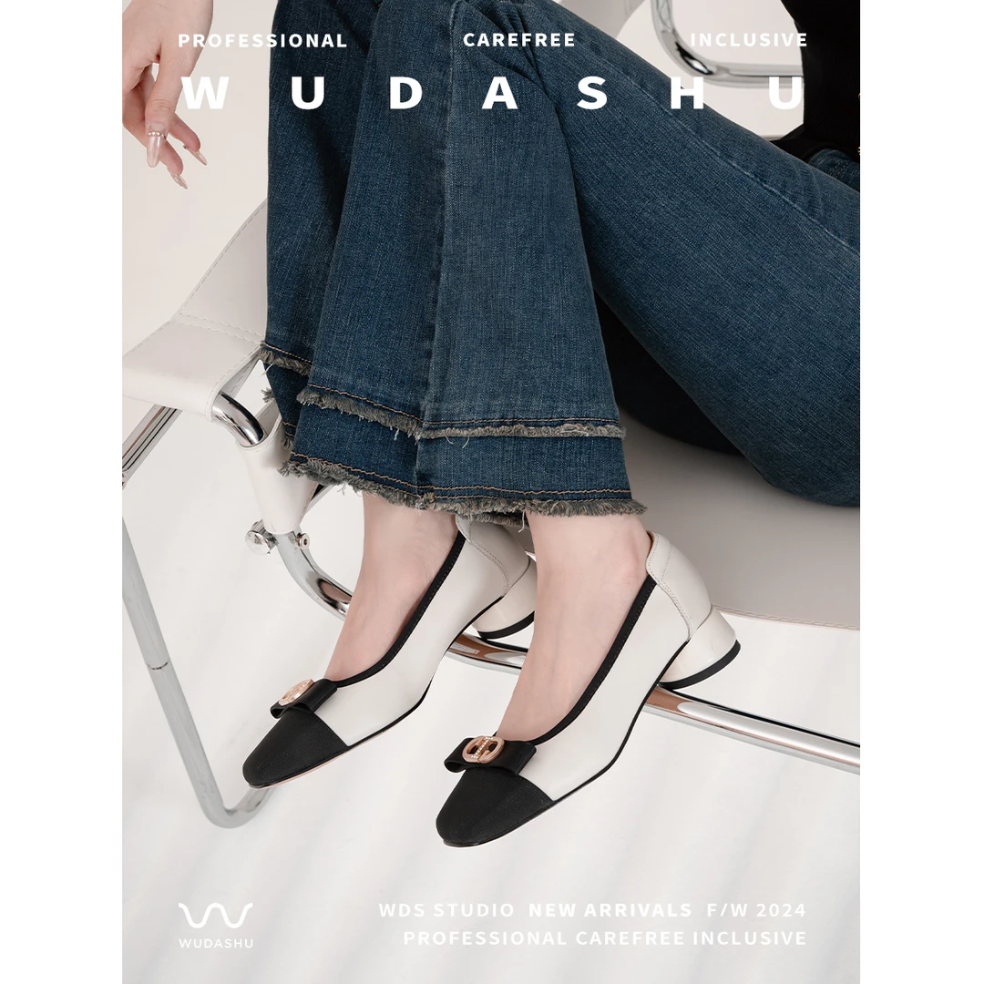 穿高跟鞋的吴大叔【2024新款】气质百搭复古法式粗跟方头浅口高跟鞋