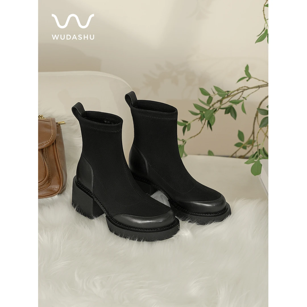 【清仓】时尚英伦风真皮复古粗跟厚底防水台百搭时装靴女10-603