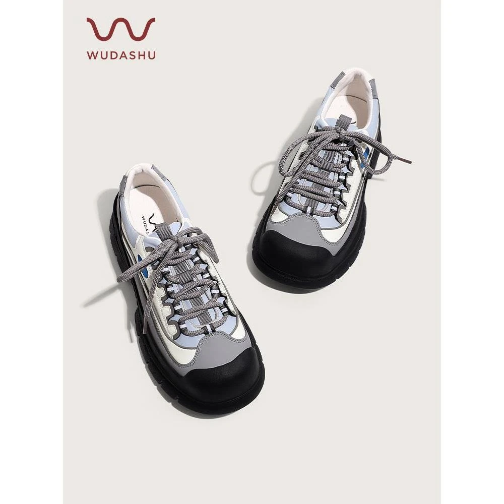 穿高跟鞋的吴大叔厚底增高时尚拼色休闲百搭炸街单鞋女系带运动鞋