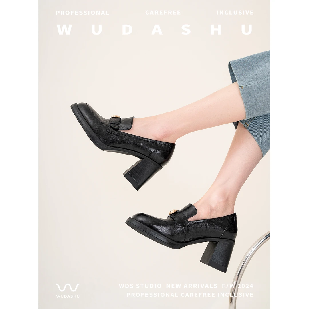 【内购】复古高跟春秋百搭粗跟深口鞋圆头乐福鞋63-128