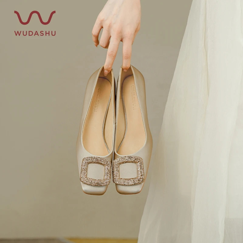 吴大叔2023秋季新款时尚法式方扣中跟百搭浅口透气舒适方跟高跟鞋