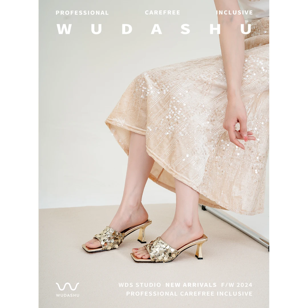 穿高跟鞋的吴大叔气质凉鞋时尚百搭夏季外穿粗跟尖头仙女风高跟鞋