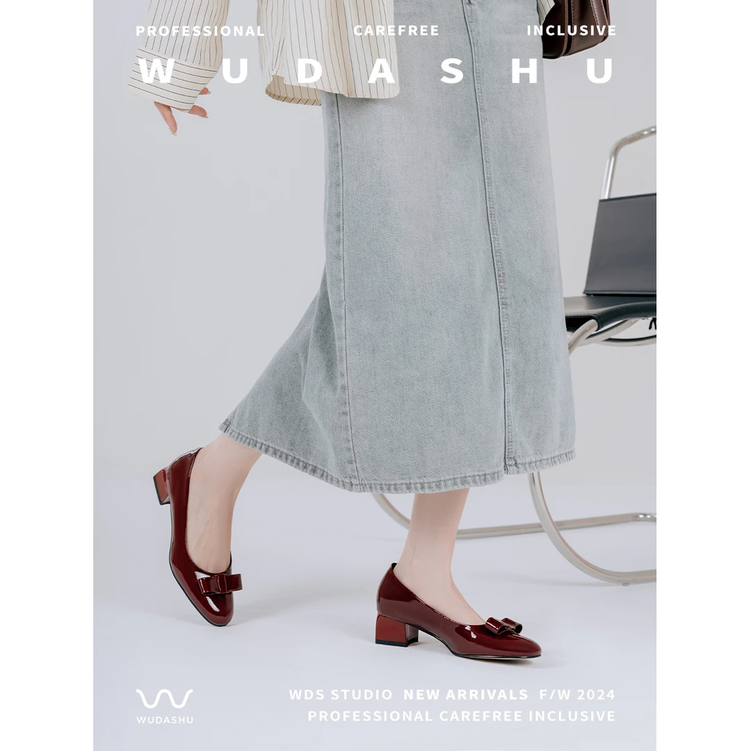 吴大叔2024春秋时尚单鞋真皮百搭复古法式圆头粗高跟鞋气质玛丽珍