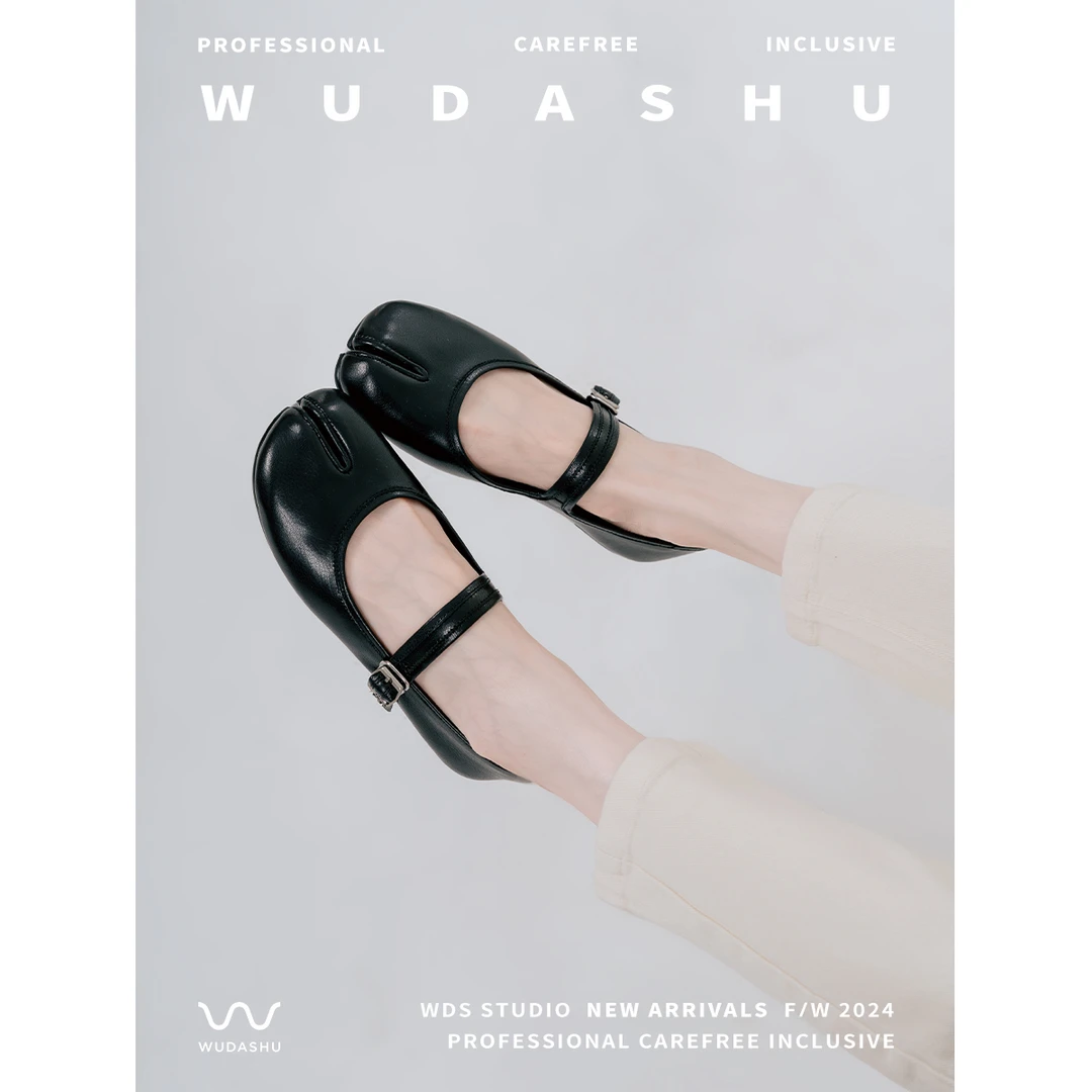 吴大叔秋季新款分趾鞋时尚浅口平底鞋圆头复古法式玛丽珍软底单鞋