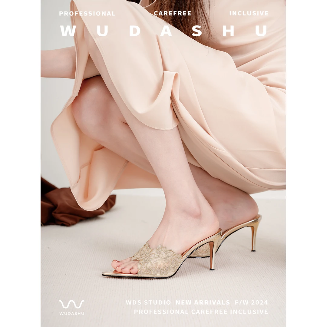 穿高跟鞋的吴大叔【内购】法式优雅尖头细跟网纱高跟鞋夏季外穿拖鞋