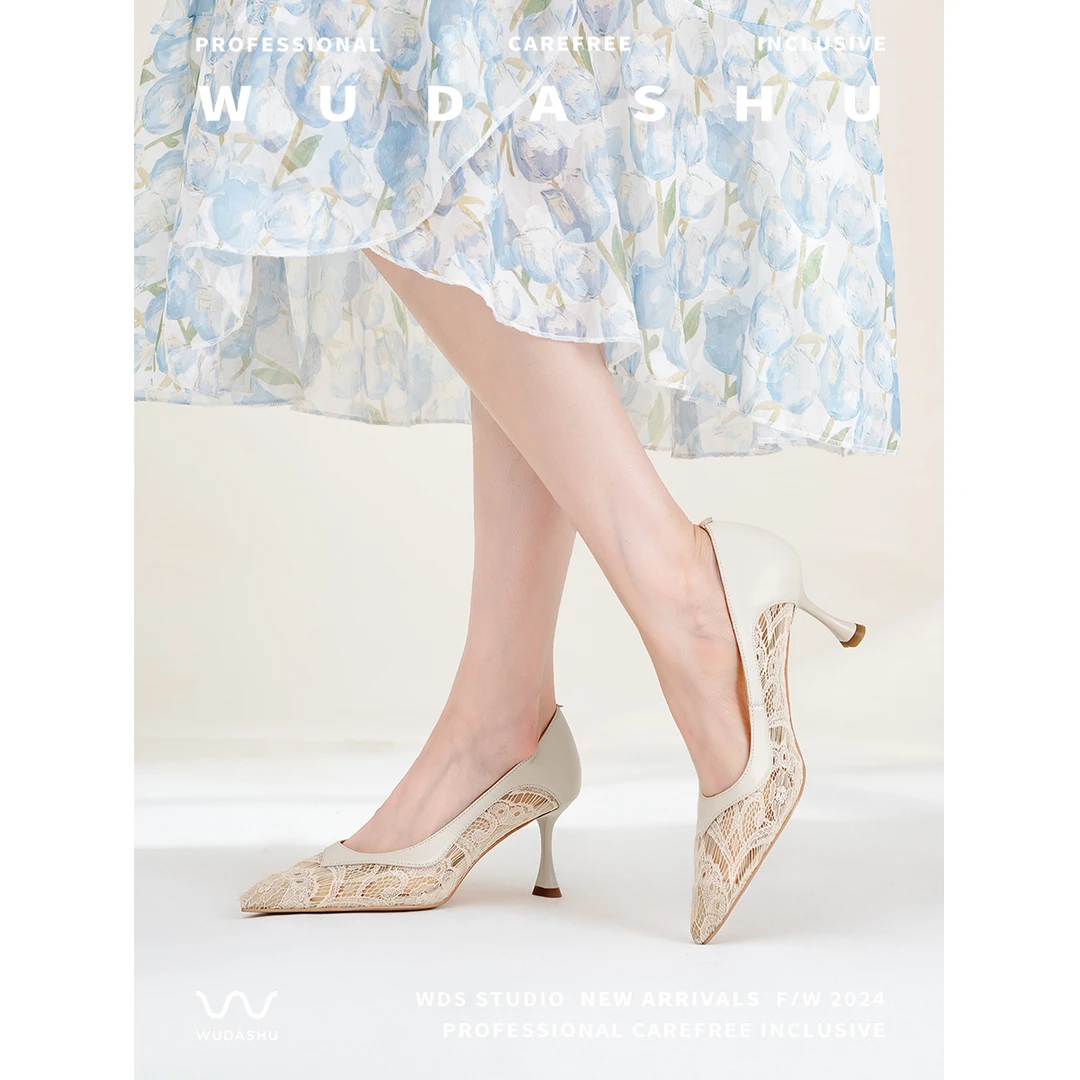 穿高跟鞋的吴大叔气质时尚百搭性感夏季细跟法式镂空浅口高跟鞋