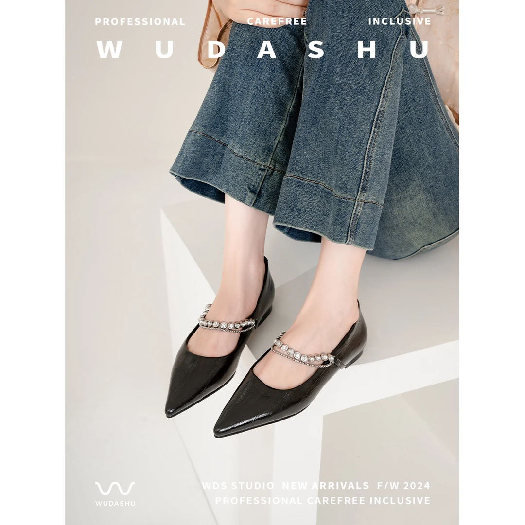 穿高跟鞋的吴大叔夏季爆款法式气质尖头一字带全包通勤百搭平底鞋