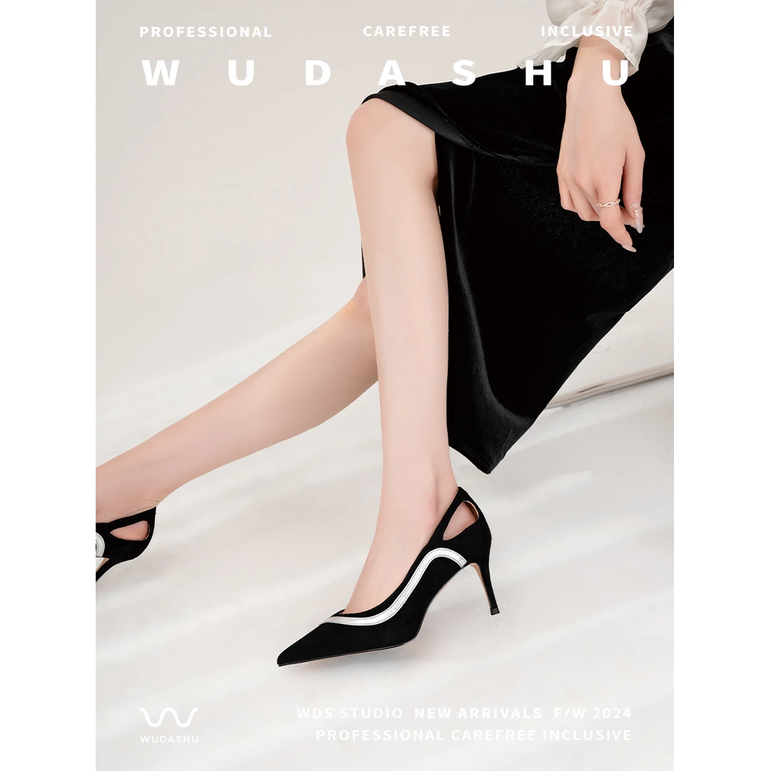 穿高跟鞋的吴大叔【内购】气质浅口高跟鞋职业尖头细跟镂空女单鞋