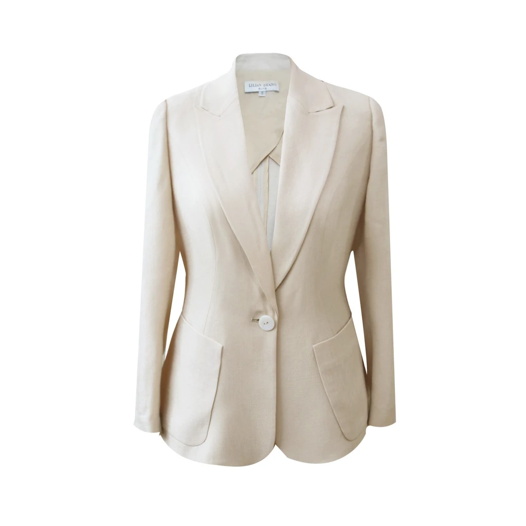 ELITE—清新淡雅风-百搭通勤一粒扣醋酸舒适亚麻西装外套 2105004