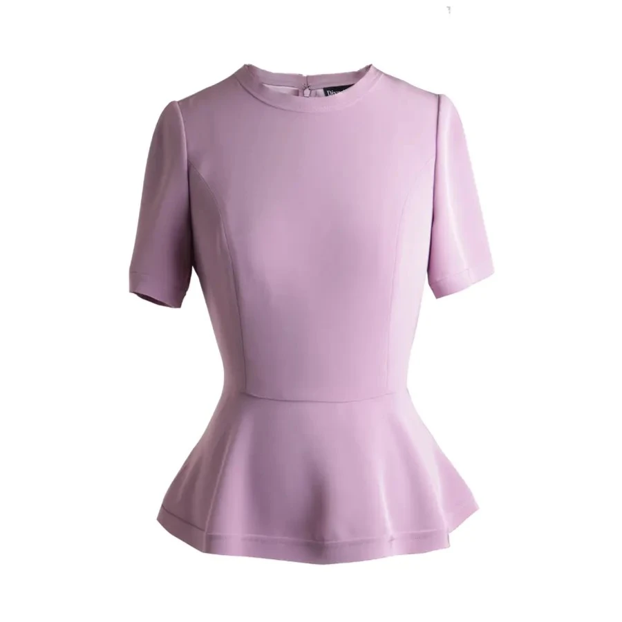 春夏时尚-圆领短袖荷叶摆修身女士通勤 纯色短款上衣套衫 1802018