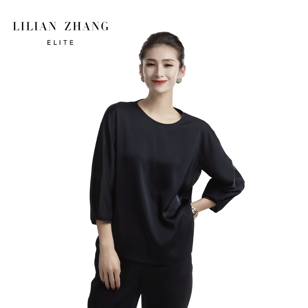 LILIAN ZHANG定制——挚爱极简高级连袖圆领衬衫、光泽感很美2302005