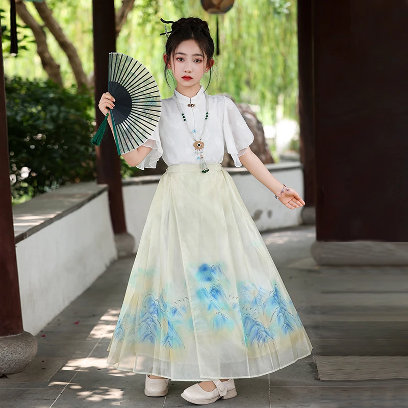 马面裙女童夏款2024新款古风夏季新中式套装女孩国风中秋儿童汉服