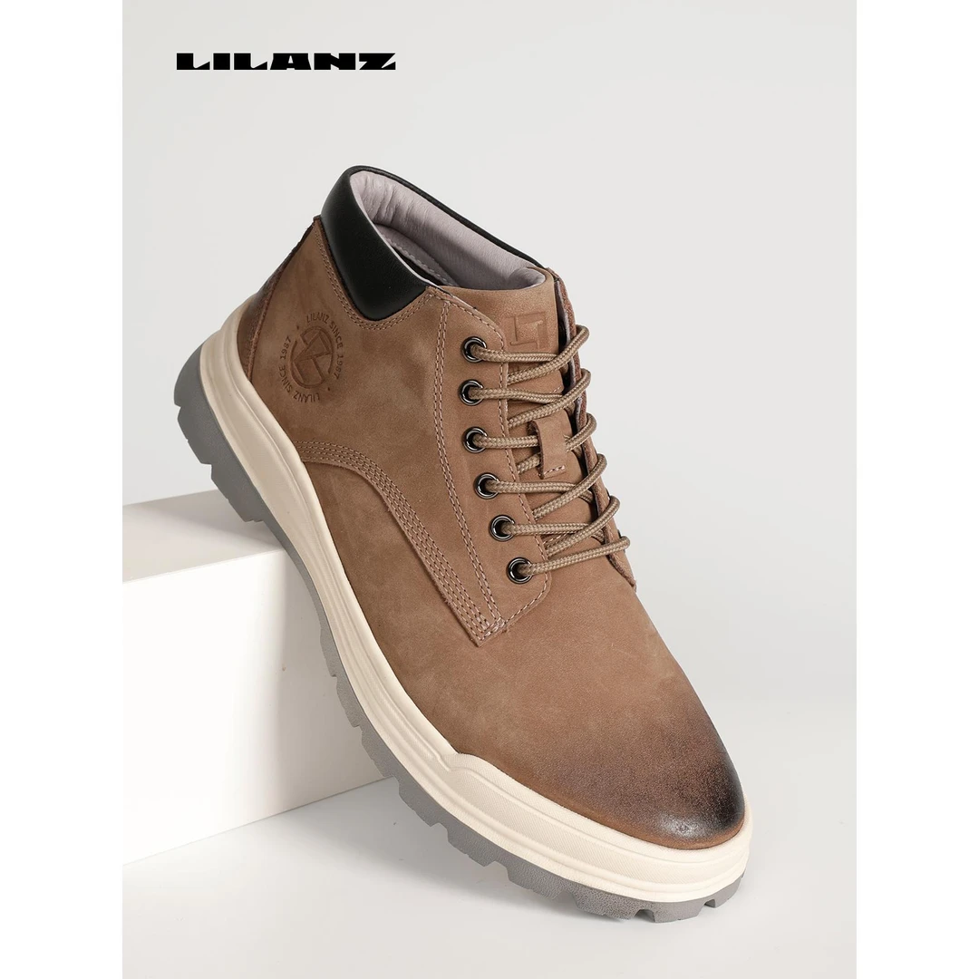 【甄选头层牛皮】利郎冬季男士保暖百搭户外高帮舒适增高新款皮鞋