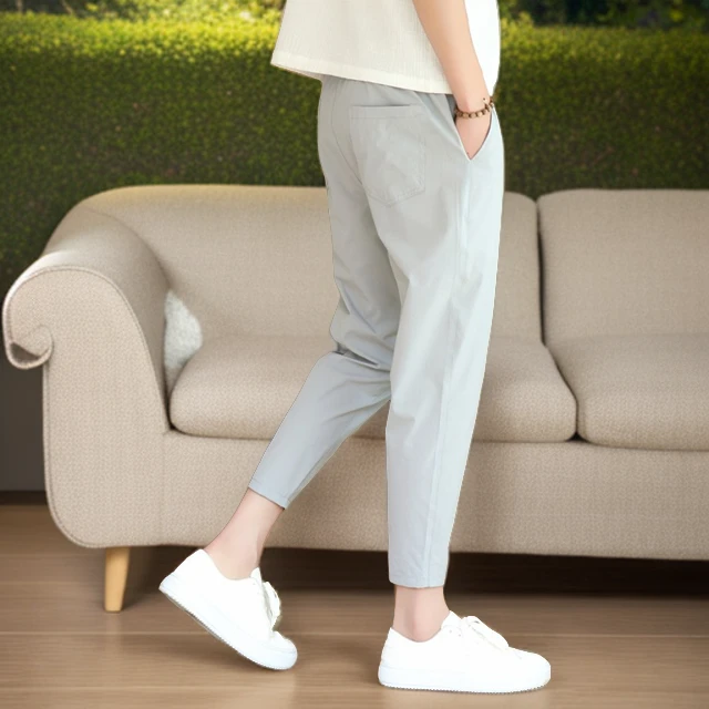 九分裤冰丝薄款男士休闲裤男修身小脚裤子男夏季潮流百搭