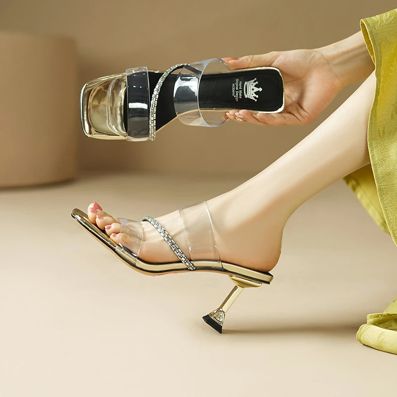 （跟高7.5cm）2024夏季新款水钻露趾高跟细跟百搭时尚女鞋拖鞋X5606