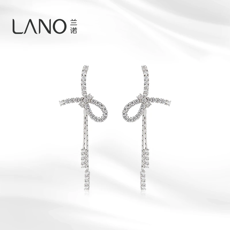 兰诺 合金合成锆石耳饰 蝴蝶结流苏耳环气质轻奢百搭耳钉高级耳饰
