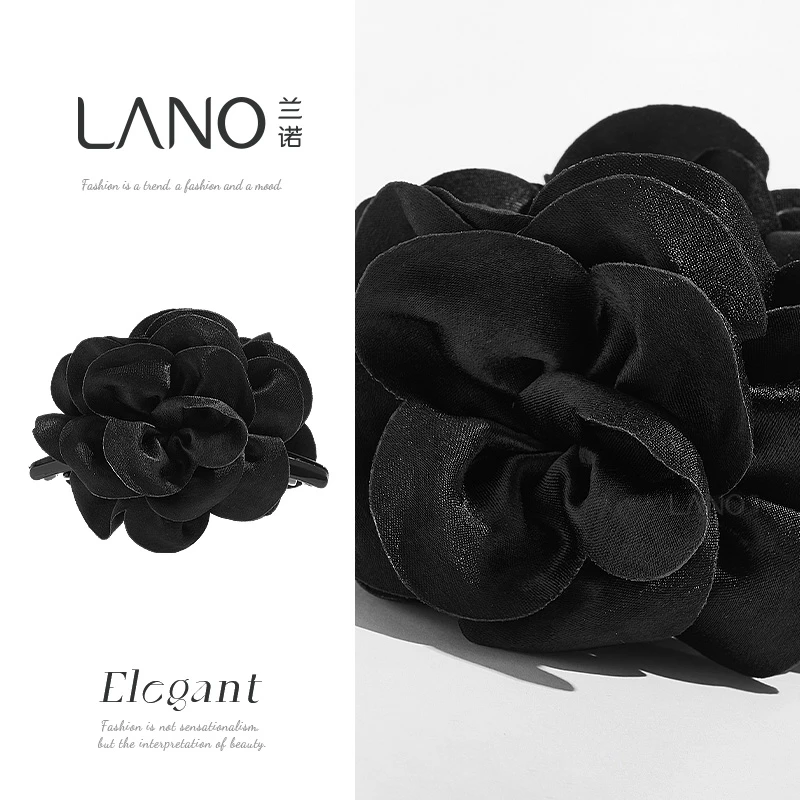 兰诺气质花朵缎面抓夹优雅淑女盘发马尾夹ins风简约黑色发饰