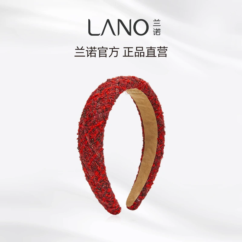 兰诺秋冬高级感红色新年发箍小香风粗花呢高颅顶格纹头箍