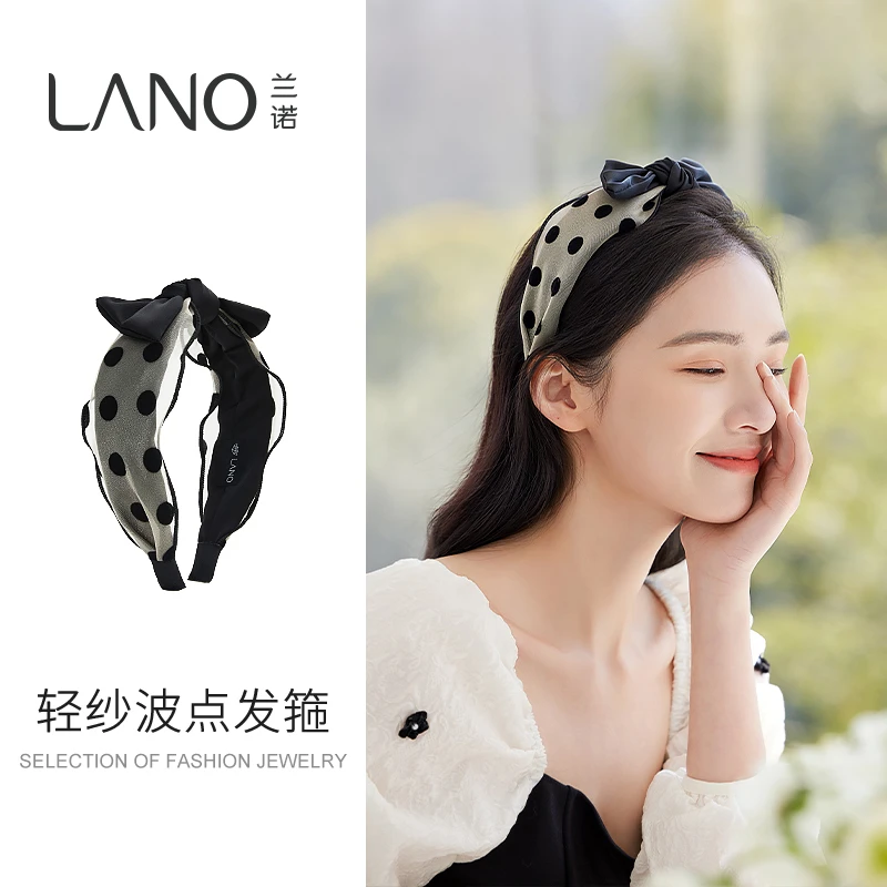 兰诺发箍女宽边波点网纱蝴蝶结小众设计感日韩风压发脸头箍发饰