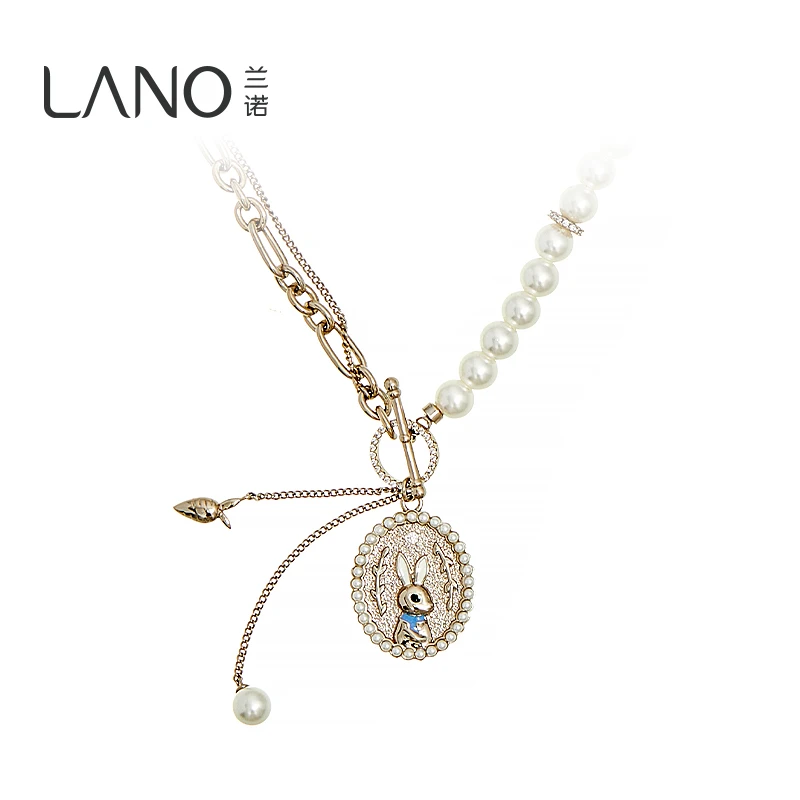 兰诺 合金项链 兔子复古叠戴项链圆盘小众设计感双层锁骨链毛衣链