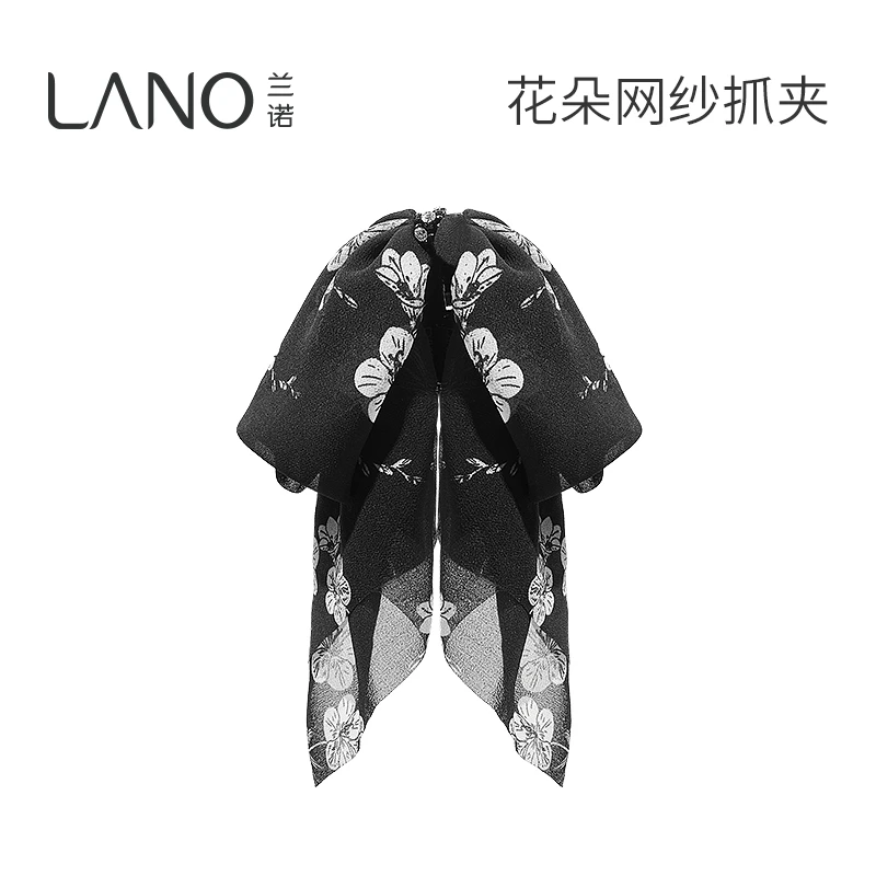 兰诺印花蝴蝶结手工捻折抓夹小众气质鲨鱼夹