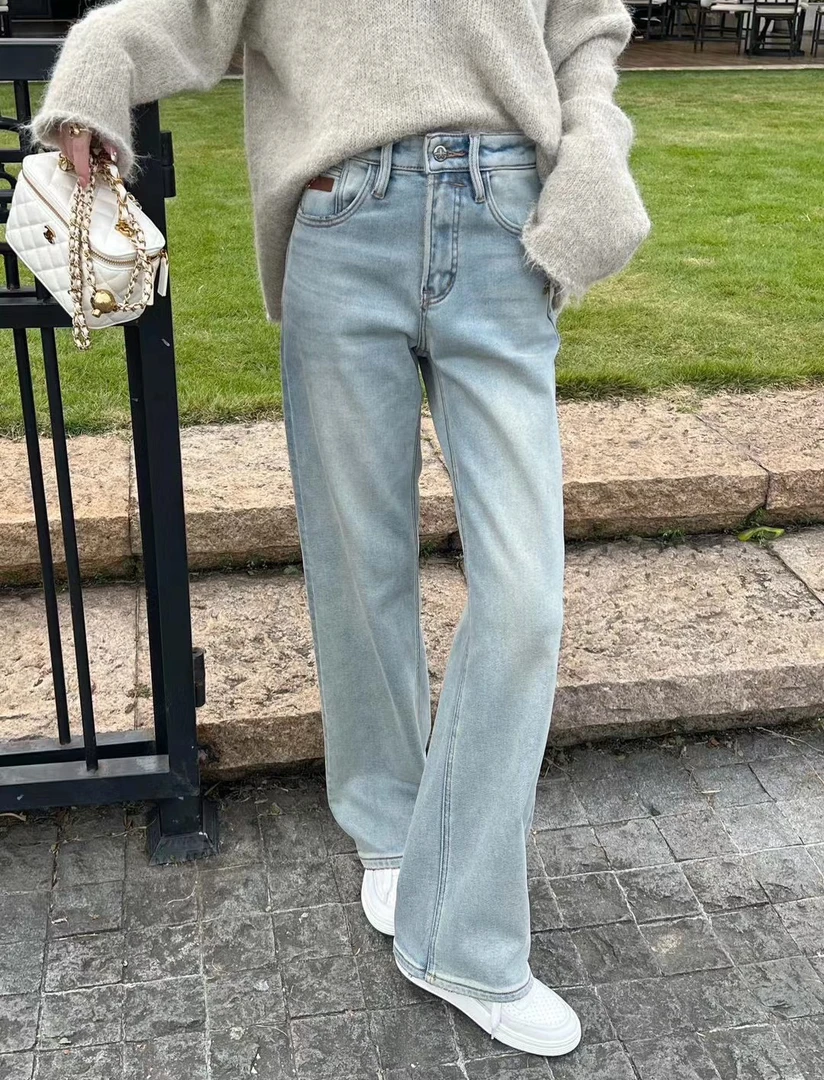 小直筒厚加绒蜜蜂裤