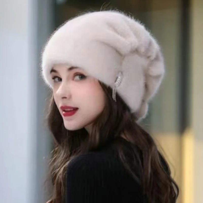 水貂皮帽子女士冬季中老年整貂毛护耳冬天时尚貂绒保暖妈妈皮草帽