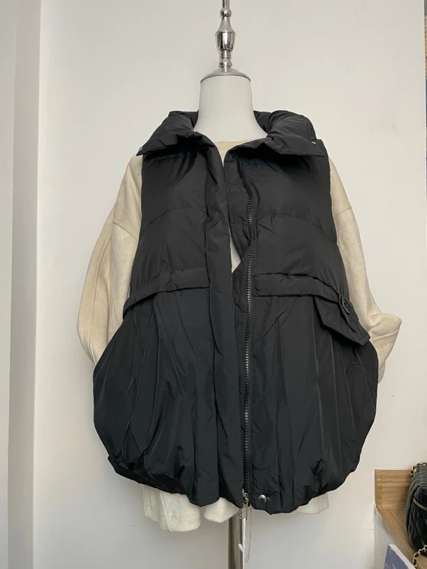 2024新款冬季马甲保暖百搭休闲时尚宽松黑色简约加厚无袖