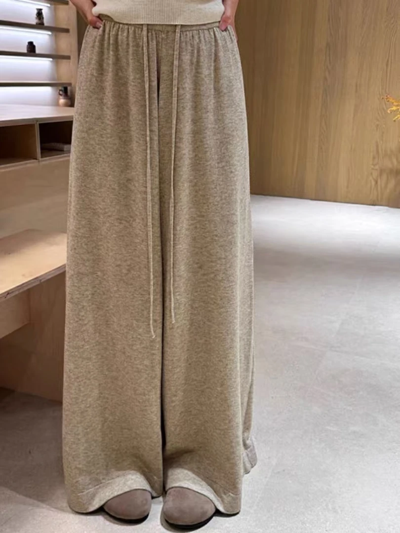 百搭糯米裤女秋冬24年新款绵羊毛裤子保暖休闲阔腿显瘦高腰简约