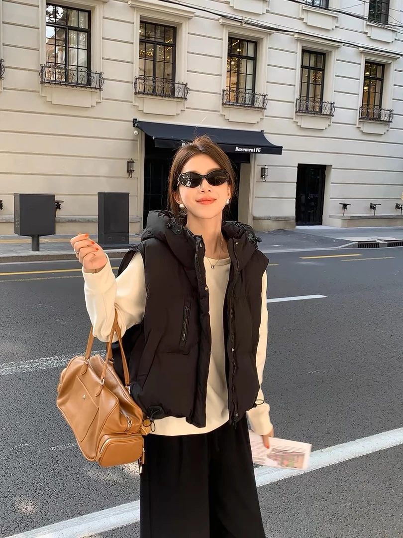 2024新款马甲连帽保暖百搭宽松休闲时尚设计感