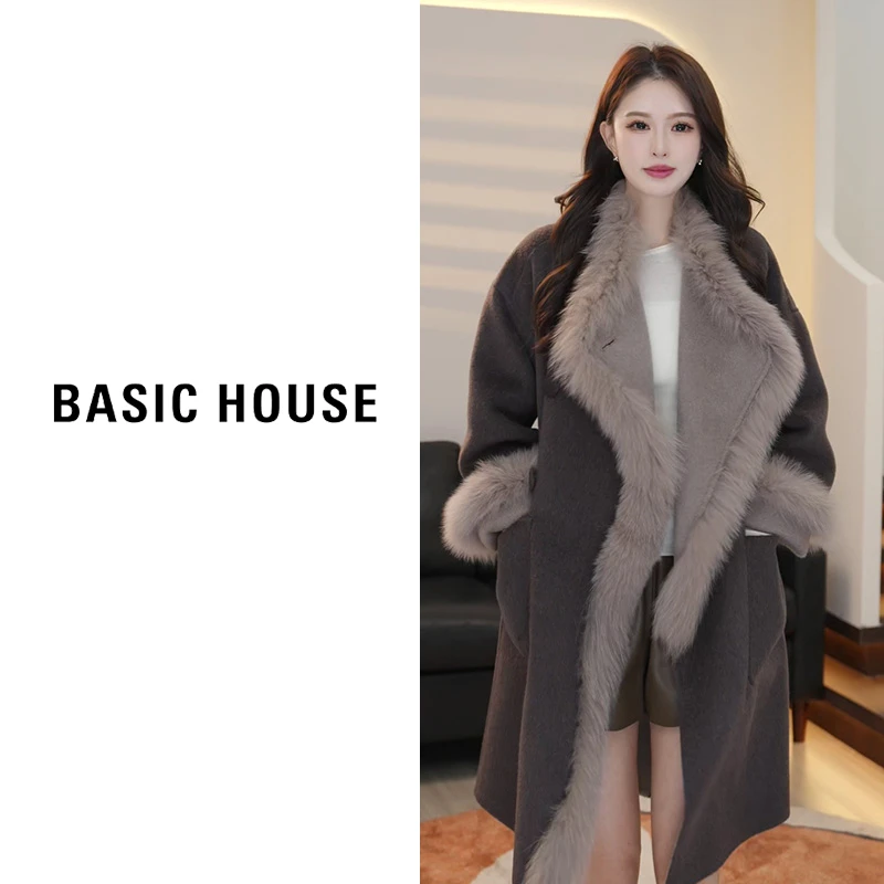 Basic House/百家好双面呢狐狸领毛呢大衣女B1294B50042（衣长90）