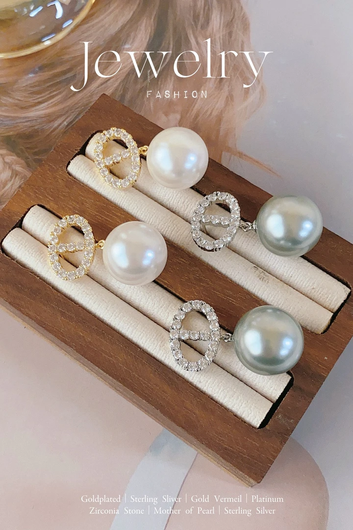 铜合金仿珍珠耳饰 轻奢高级感字母珍珠耳钉法式复古气质小众耳饰