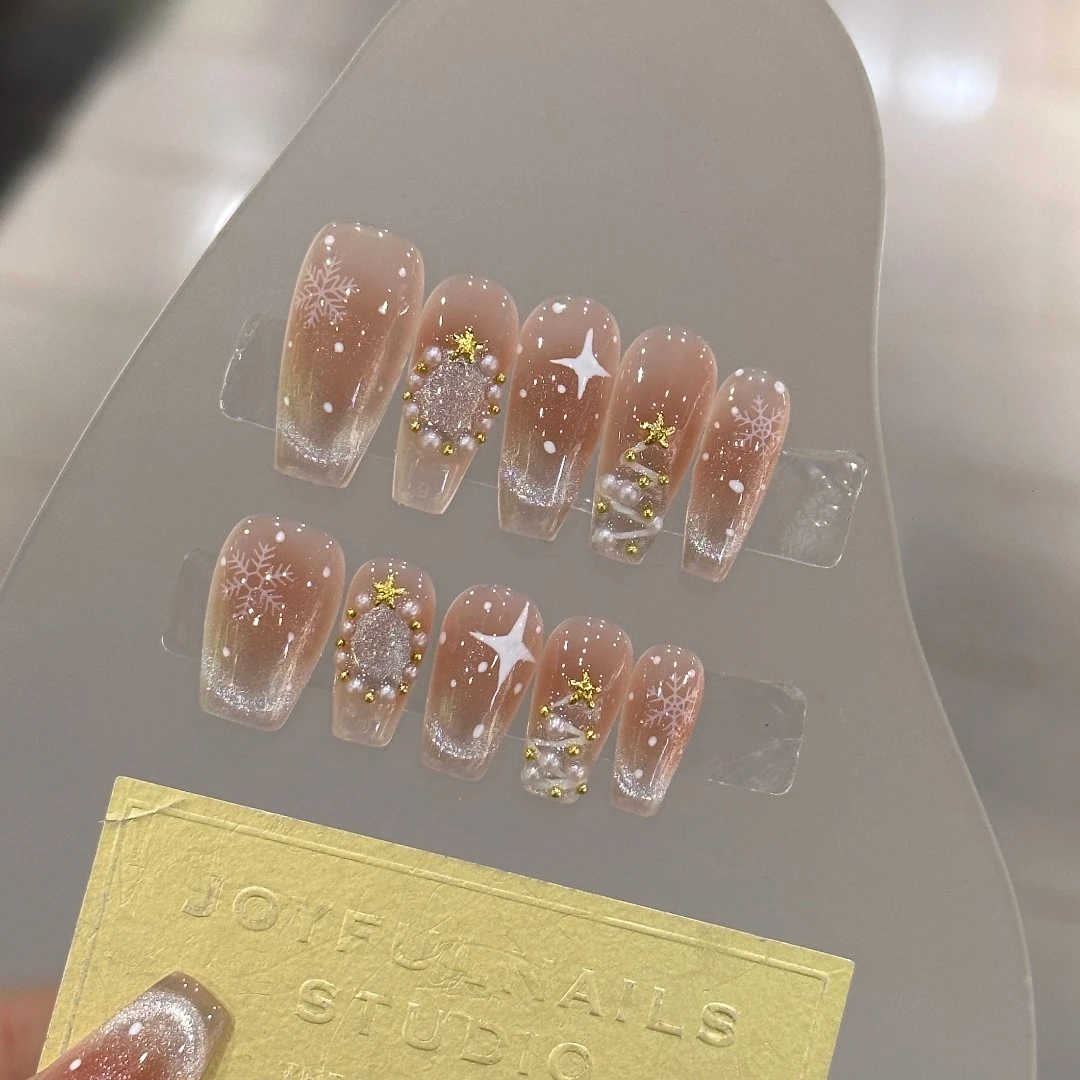 【浪漫主义】手工定制穿戴甲珍珠雪花秋冬显白指甲贴