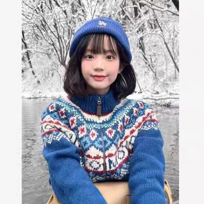 费尔岛提花针织毛衣女加厚宽松慵懒正肩开衫外套圆领秋冬