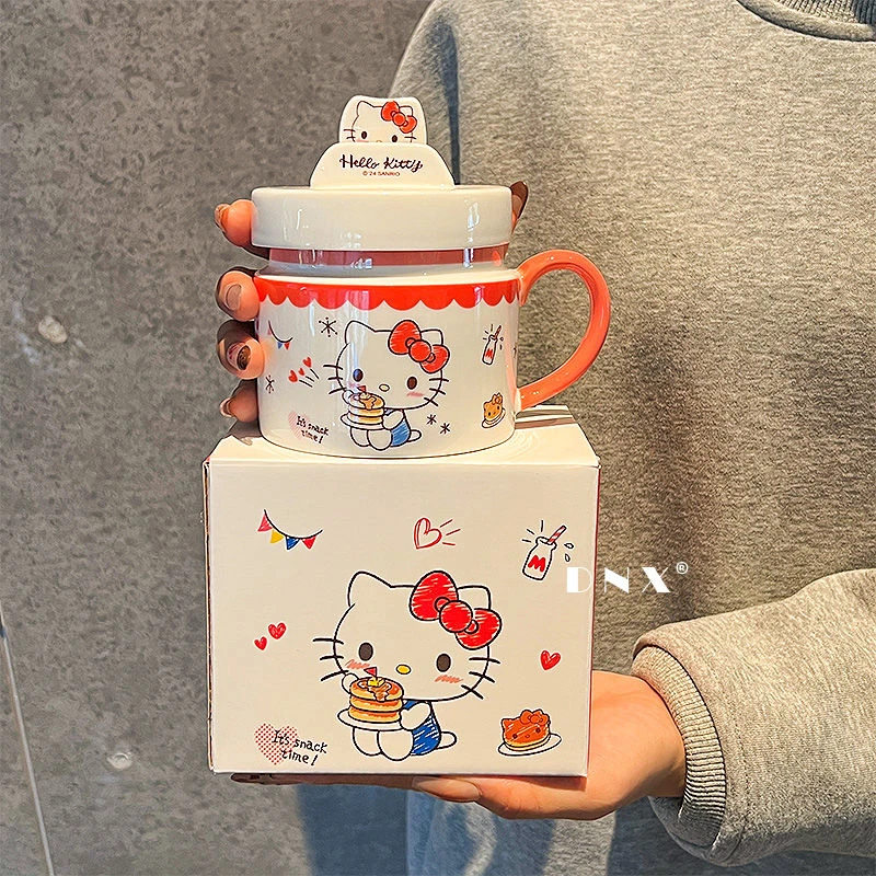三丽鸥HelloKitty马克杯女生网红陶瓷水杯带盖日式牛奶杯生日礼物