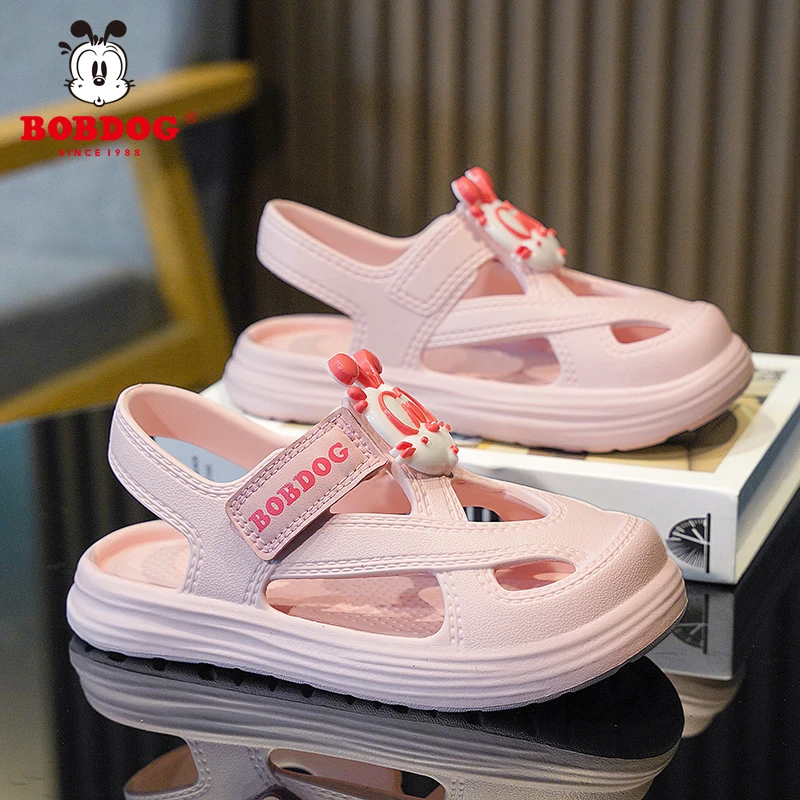 巴布豆儿童凉鞋夏季新款小女孩包头洞洞鞋软度防滑沙滩凉拖鞋JD09