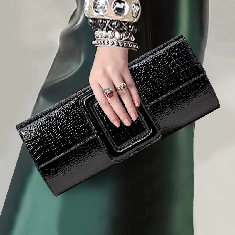 2024新款真皮大容量手拿包高档鳄鱼纹牛皮个性手抓包腋下单肩女包