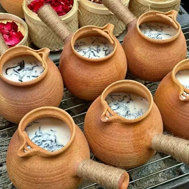 云南烤奶茶专用罐 烤茶罐可干烧 粗陶手工柴烧 罐罐茶 围炉煮茶壶