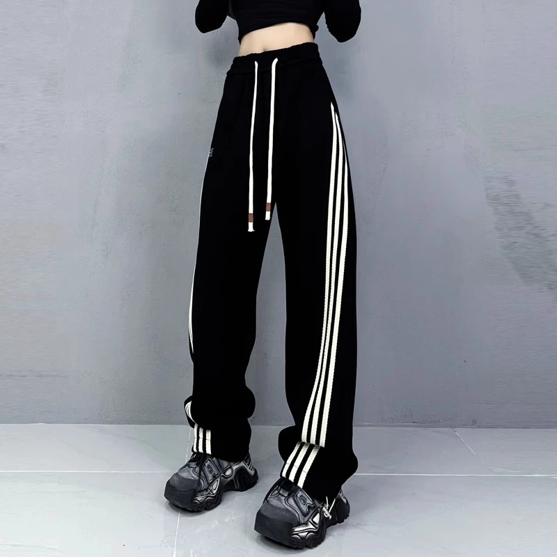 美式辣妹裤子女新款百搭街头个性宽松显直筒抽绳运动裤休闲裤卫裤