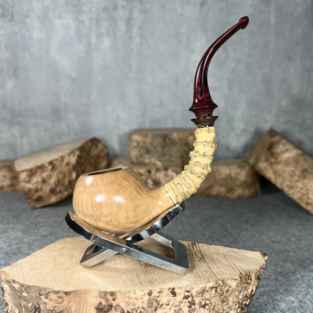 【精品竹节弯斗】意大利进口石楠木烟斗苹果斗型3mm烟道弯竹节
