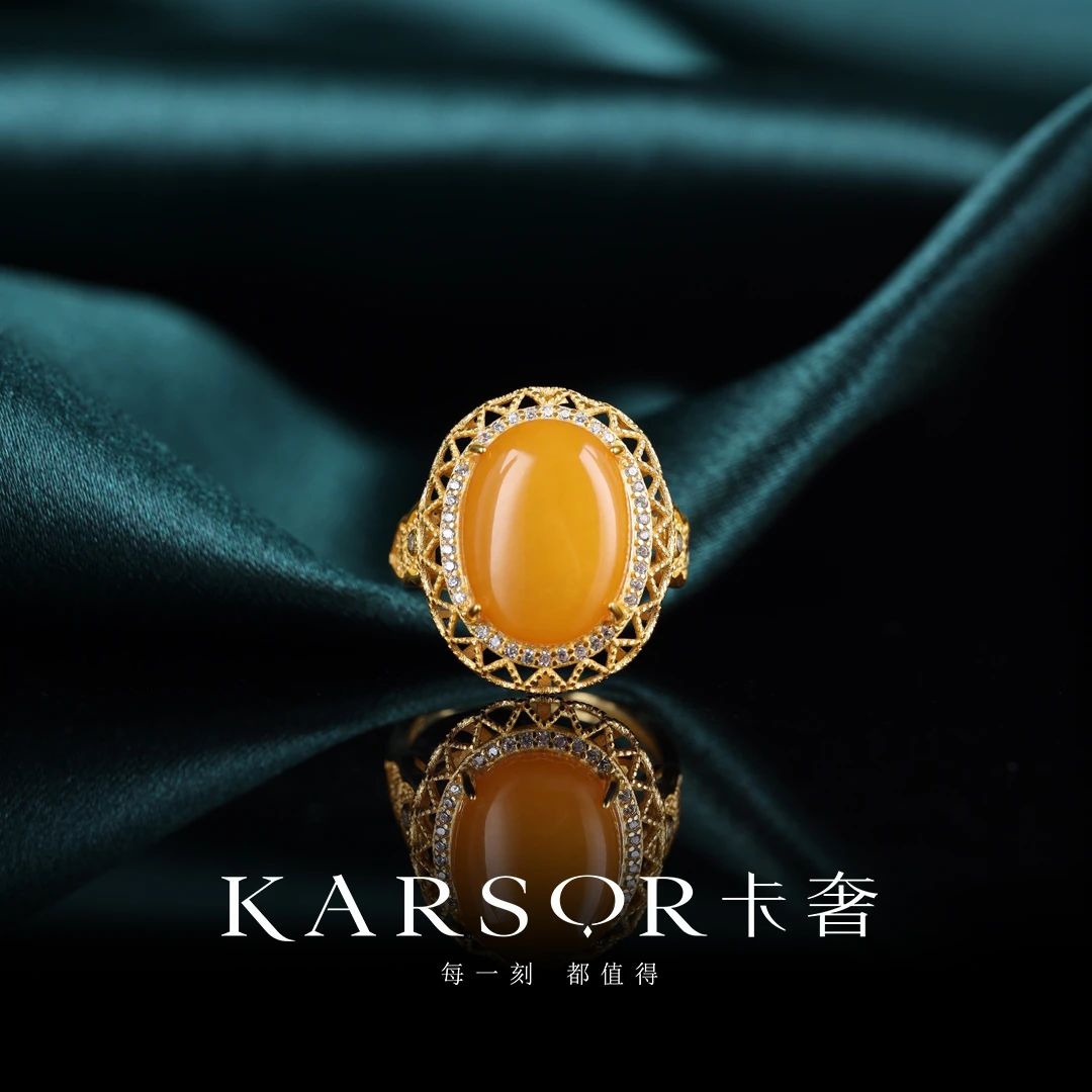 KARSOR/卡奢S925银镀金 老蜜蜡 戒指J1772