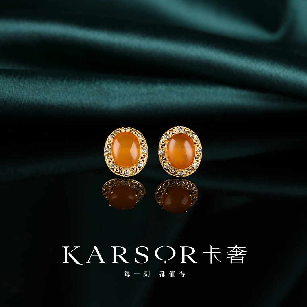 KARSOR/卡奢S925银镀金 老蜜蜡 耳饰ES855