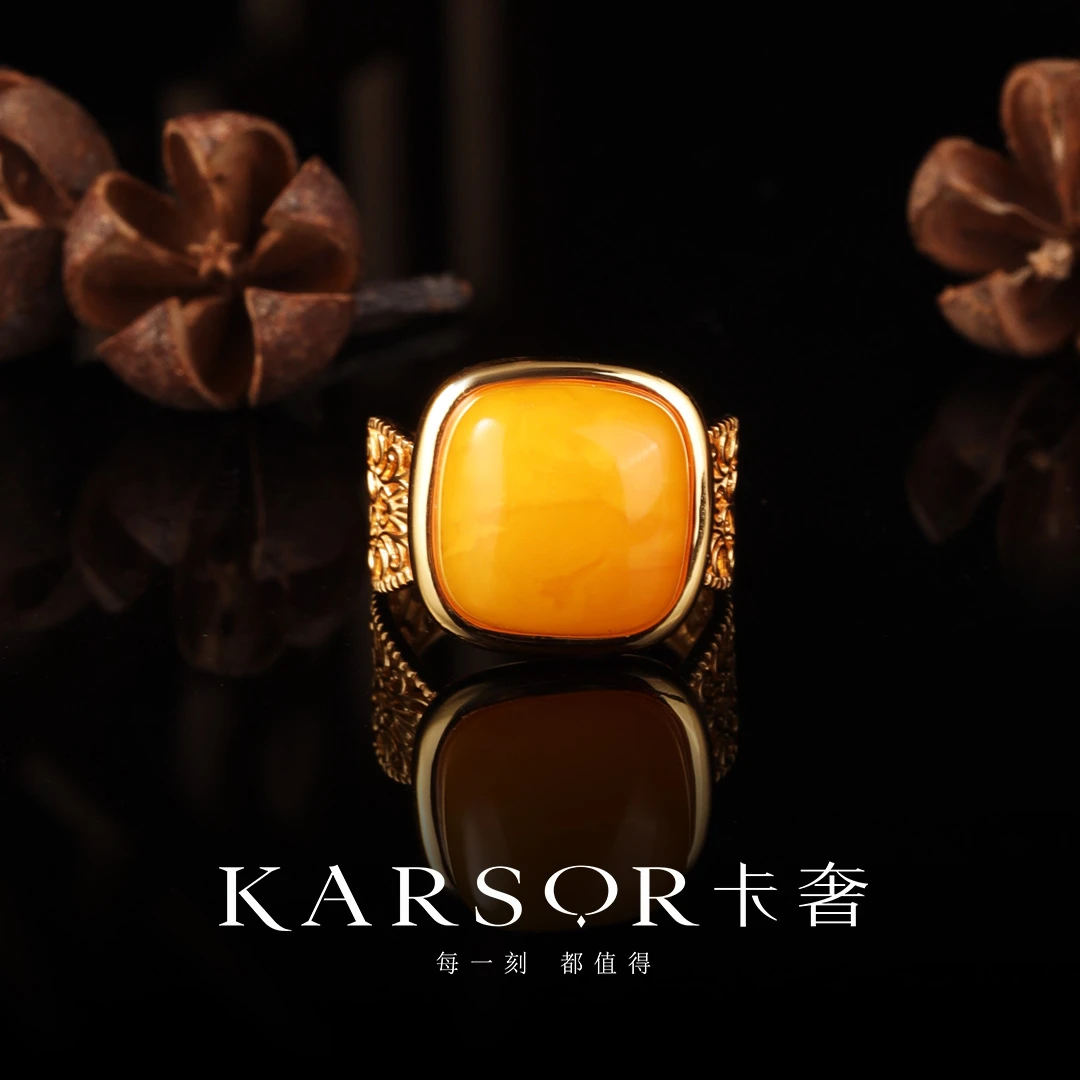 KARSOR/卡奢S925银镀金 老蜜蜡 戒指 J1992