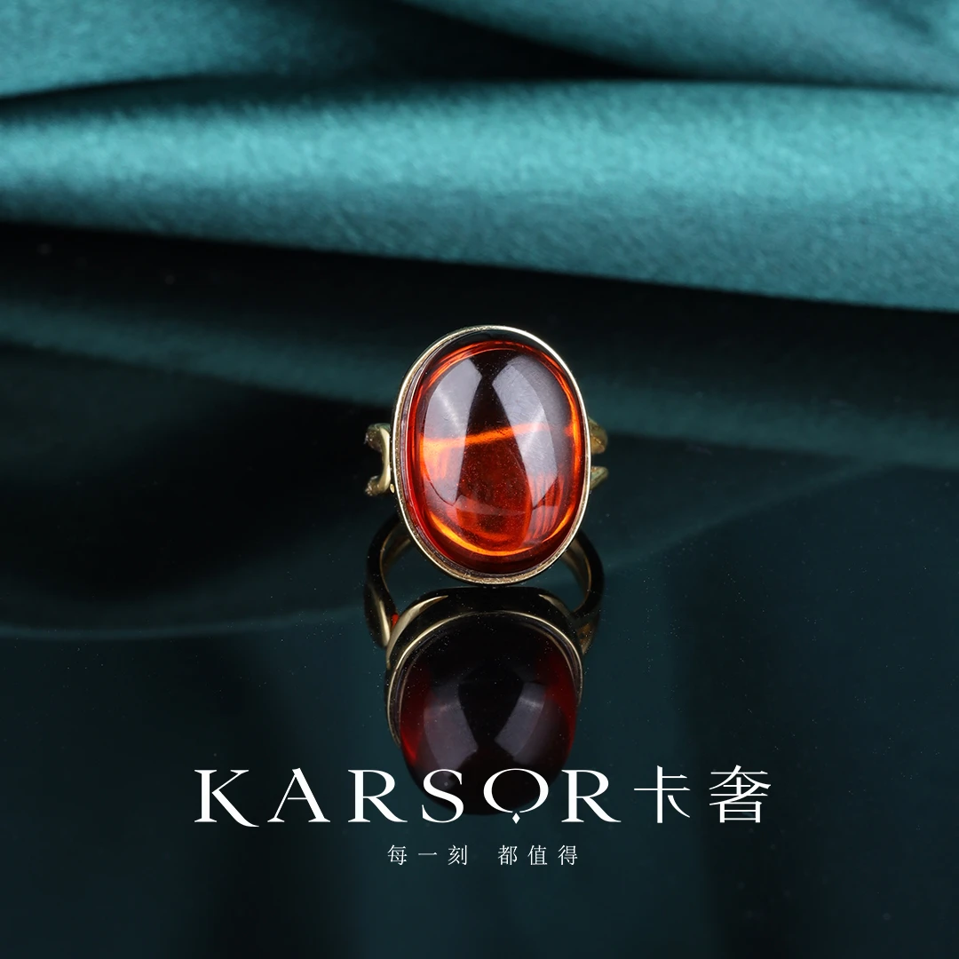 KARSOR/卡奢S925银镀金 血珀 戒指J1801