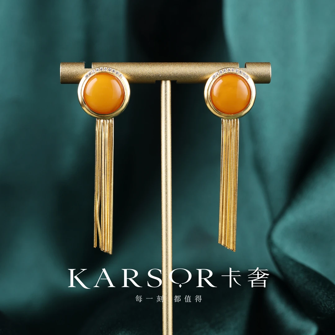 KARSOR/卡奢S925银镀金 老蜜蜡 耳饰ES692