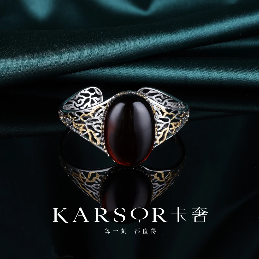 KARSOR/卡奢S925银镶 血珀 手镯 S966