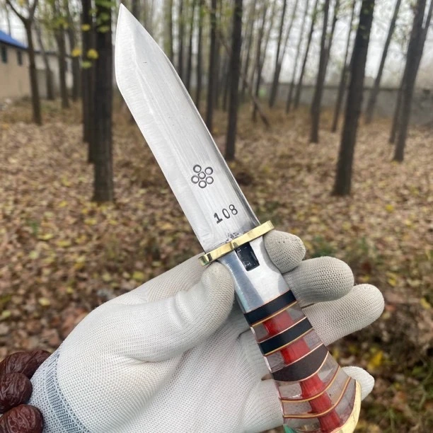 保安腰刀，大河家款式大甘沟108款式，有机玻璃柄透明，镜面餐刀手工